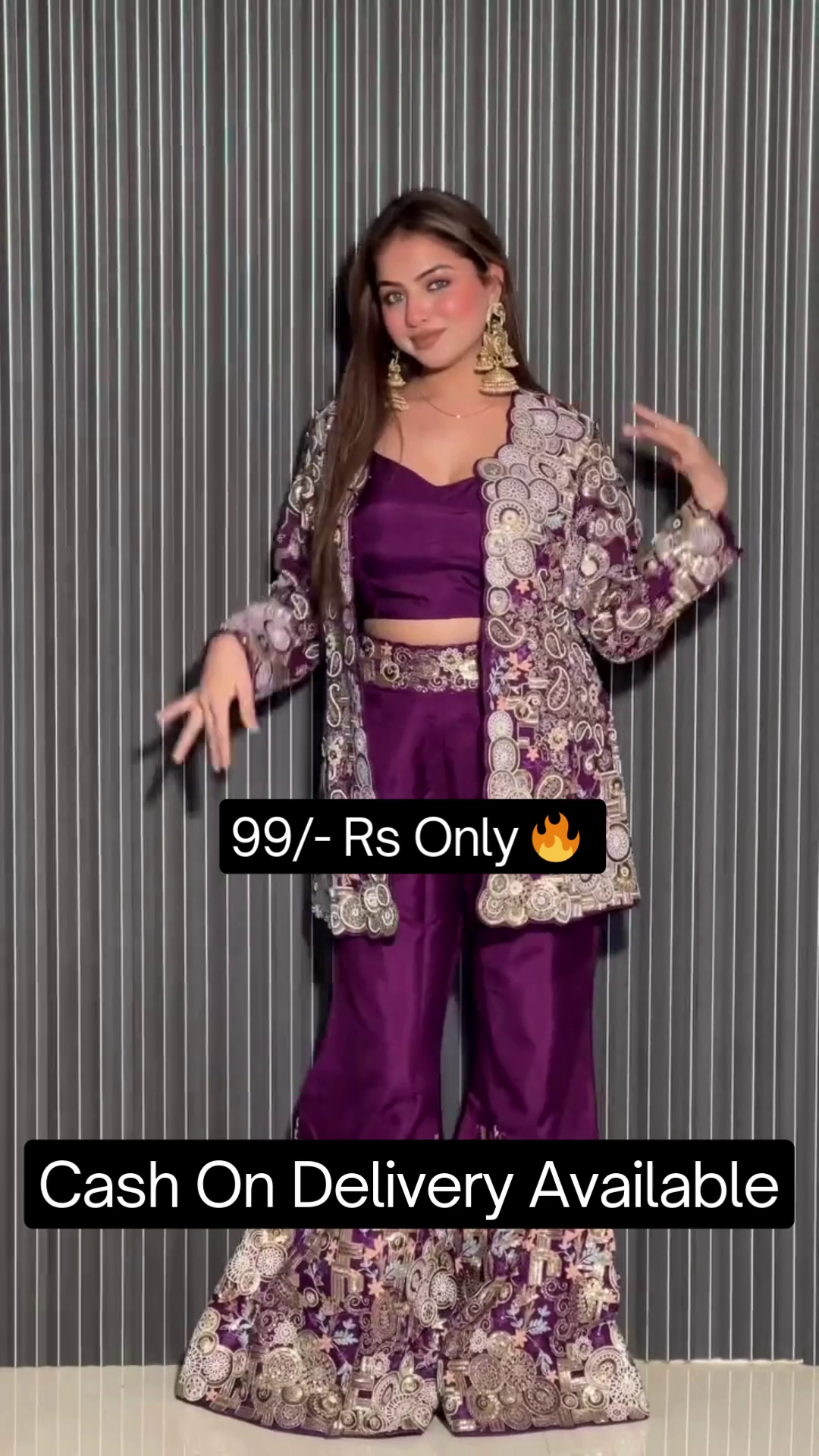 Floral Embroidered High Slit Pure Silk Kurti With Palazzos