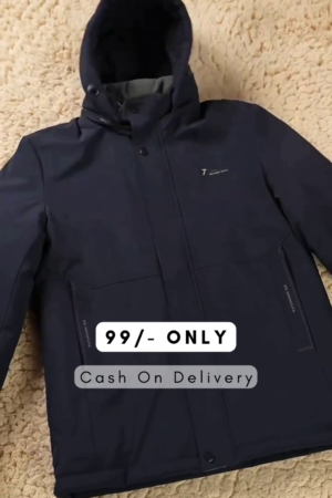 Men Navy Blue Active Solid Detachable hooded Padded Jacket