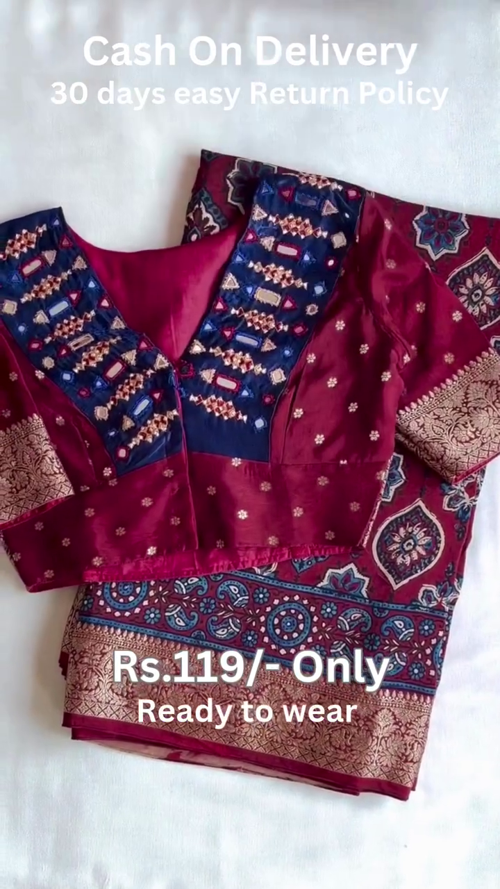 Women's Beautiful Georgette Mono Bengalori Silk Bandhani Heavy Work Border With Two Side Work Blouse - Image 5