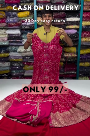 Clover Candy Pink Embroidered Kurti with Sharara and Organza Dupatta (Set of 3)