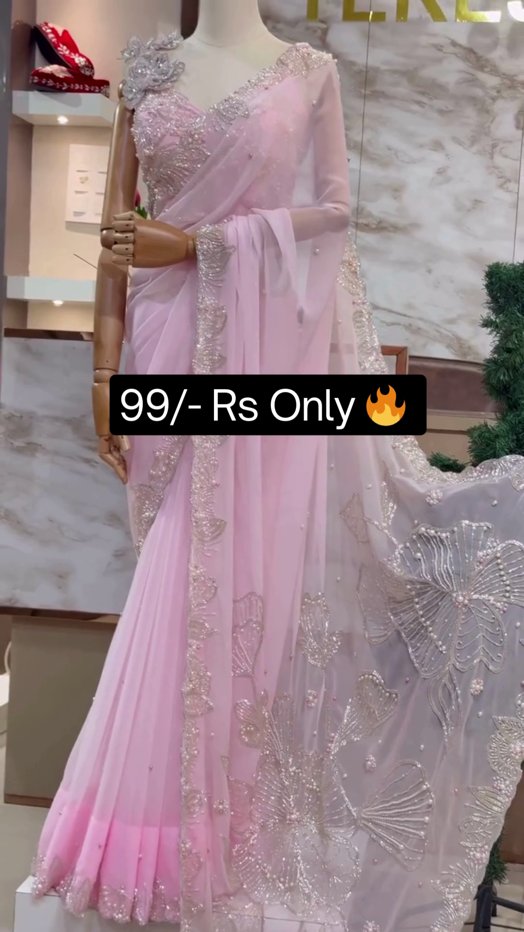 Baby Pink Organza Silk Saree With Blouse Piece