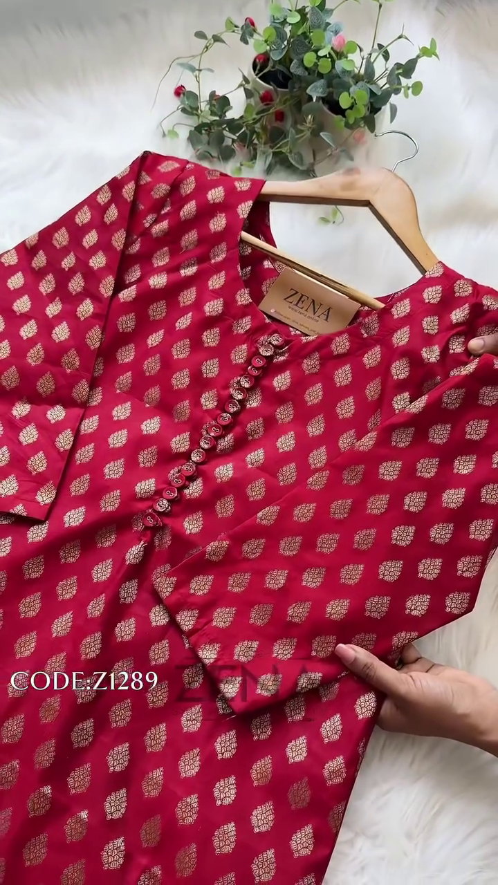 Semi Silk Banarasi Work Kurti Set – Elegant Festive Wear - Image 11