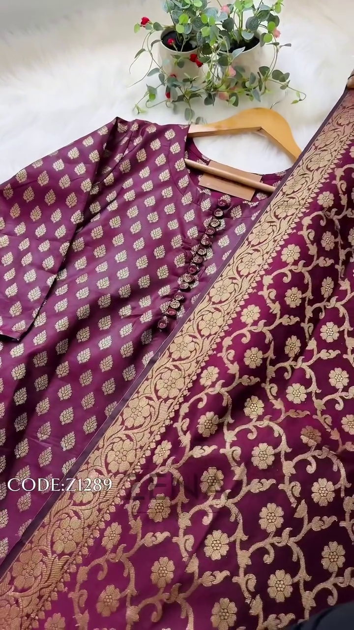 Semi Silk Banarasi Work Kurti Set – Elegant Festive Wear - Image 8