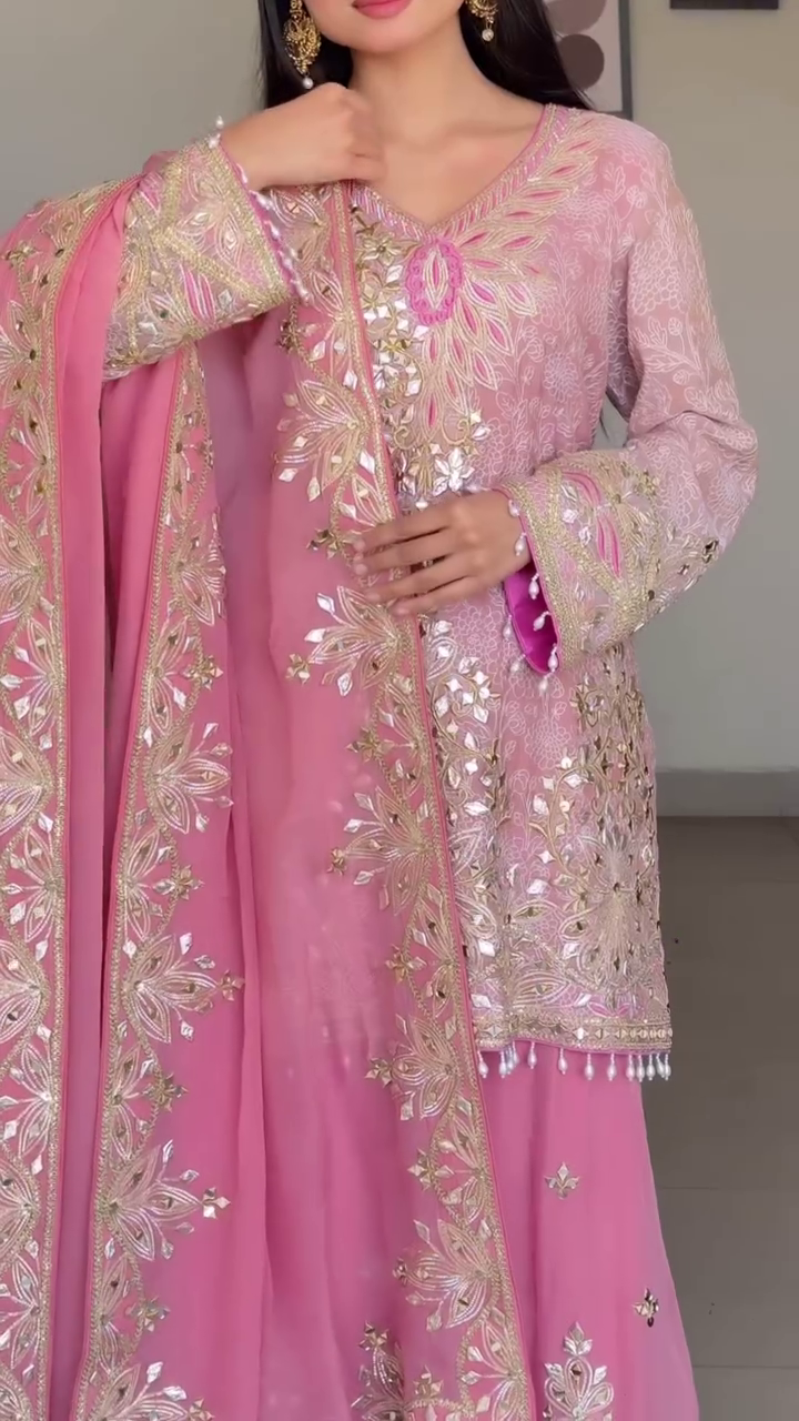 Women's Embroidery Sequence Work Sharara Set