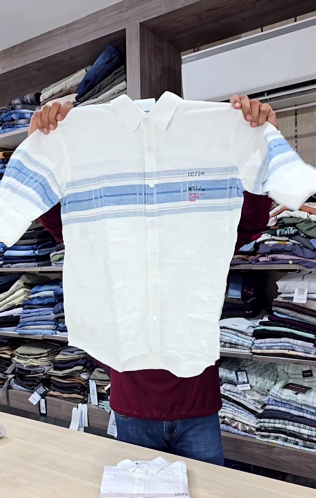 White Short Sleeve Stripe Casual Shirt